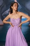 Shop_Amrta By Guneet Kondal_Lilac Chiffon, Shantoon, Viscose Embroidery Sweetheart Applique Designer Gown _Online_at_Aza_Fashions