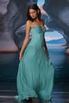 Shop_Amrta By Guneet Kondal_Blue Chiffon, Shantoon Embroidery Sweetheart Neck Conch Song Applique Maxi Dress _Online_at_Aza_Fashions