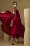 Kesar Studio_Red Silk Embroidery Round Neck Hand Anarkali Set _Online_at_Aza_Fashions