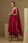 Buy_Kesar Studio_Red Silk Embroidery Round Neck Hand Anarkali Set _at_Aza_Fashions