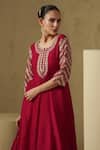Shop_Kesar Studio_Red Silk Embroidery Round Neck Hand Anarkali Set _Online_at_Aza_Fashions