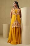 Buy_Kesar Studio_Mustard Silk, Organza Embroidery Round Neck Yellow Hand Jacket Set _at_Aza_Fashions