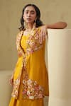 Shop_Kesar Studio_Mustard Silk, Organza Embroidery Round Neck Yellow Hand Jacket Set _at_Aza_Fashions