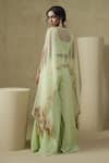 Shop_Kesar Studio_Green Silk, Organza Embroidery Round Neck Butterfly Cape Set _at_Aza_Fashions