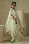 Buy_Kesar Studio_Green Silk, Organza Embroidery Round Neck Butterfly Cape Set _Online_at_Aza_Fashions