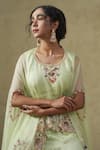 Shop_Kesar Studio_Green Silk, Organza Embroidery Round Neck Butterfly Cape Set _Online_at_Aza_Fashions