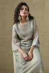 Buy_Kesar Studio_Blue Silk, Tissue Embroidery Round Neck Lotus Handwork Kurta Set _Online_at_Aza_Fashions