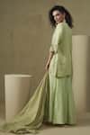 Shop_Kesar Studio_Green Silk, Tissue Embroidery V-neck Saumya Pista Kurta Set _at_Aza_Fashions