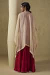 Shop_Kesar Studio_Red Silk, Tissue Embroidery Round Neck And Champagne Cape Skirt Set _at_Aza_Fashions