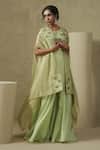 Buy_Kesar Studio_Green Silk, Tissue Embroidery Round Neck Designer Cape Kurta Gharara Set _at_Aza_Fashions
