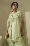 Shop_Kesar Studio_Green Silk, Tissue Embroidery Round Neck Designer Cape Kurta Gharara Set _at_Aza_Fashions