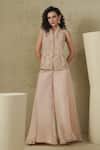 Buy_Kesar Studio_Pink Linen, Silk, Organza Embroidery V-neck Designer Street Jacket And Pant Set _at_Aza_Fashions