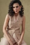 Buy_Kesar Studio_Pink Linen, Silk, Organza Embroidery V-neck Designer Street Jacket And Pant Set _Online_at_Aza_Fashions