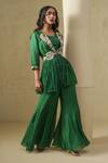 Buy_Kesar Studio_Green Silk, Georgette Beads, Embroidery Designer Handwork Breathtaking Set _Online_at_Aza_Fashions