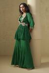 Shop_Kesar Studio_Green Silk, Georgette Beads, Embroidery Designer Handwork Breathtaking Set _at_Aza_Fashions