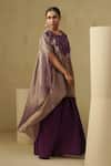 Buy_Kesar Studio_Purple Tissue, Crepe Embroidery Round Neck Lilac Kaftan And Cowl Skirt Set _Online_at_Aza_Fashions