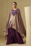 Buy_Kesar Studio_Purple Tissue, Crepe Embroidery Round Neck Lilac Kaftan And Cowl Skirt Set _at_Aza_Fashions