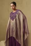 Shop_Kesar Studio_Purple Tissue, Crepe Embroidery Round Neck Lilac Kaftan And Cowl Skirt Set _Online_at_Aza_Fashions