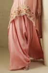 Buy_Kesar Studio_Pink Tissue, Silk Embroidery Round Neck Flamingo Handwork Cape Set _Online_at_Aza_Fashions