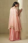 Shop_Kesar Studio_Pink Tissue, Silk Embroidery Round Neck Flamingo Handwork Cape Set _at_Aza_Fashions
