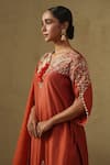 Kesar Studio_Orange Silk, Crepe, Organza Embroidery Round Neck Kacchi Kairi Kurta Set _Online_at_Aza_Fashions