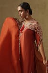 Shop_Kesar Studio_Orange Silk, Crepe, Organza Embroidery Round Neck Kacchi Kairi Kurta Set _at_Aza_Fashions