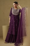 Shop_Kesar Studio_Purple Silk, Organza Embroidery Round Neck Designer Kurta Dupatta Set _at_Aza_Fashions
