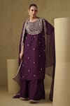 Buy_Kesar Studio_Purple Silk, Organza Embroidery Round Neck Designer Kurta Dupatta Set _Online_at_Aza_Fashions