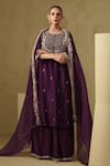 Buy_Kesar Studio_Purple Silk, Organza Embroidery Round Neck Designer Kurta Dupatta Set _at_Aza_Fashions