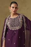 Shop_Kesar Studio_Purple Silk, Organza Embroidery Round Neck Designer Kurta Dupatta Set _Online_at_Aza_Fashions