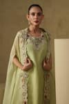 Buy_Kesar Studio_Green Silk, Organza Embroidery Round Neck Pista Designer Kurta Set _Online_at_Aza_Fashions