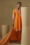 Buy_Kesar Studio_Orange Silk, Tissue Embroidery Round Neck Designer Salmon Kurta Set _Online_at_Aza_Fashions