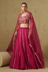 Buy_Kesar Studio_Red Silk, Organza Embroidery Round Neck Cherry Hand Lehenga Set _at_Aza_Fashions