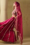 Shop_Kesar Studio_Red Silk, Organza Embroidery Round Neck Cherry Hand Lehenga Set _at_Aza_Fashions