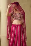 Kesar Studio_Red Silk, Organza Embroidery Round Neck Cherry Hand Lehenga Set _Online_at_Aza_Fashions