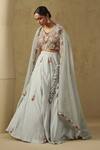 Shop_Kesar Studio_Blue Silk, Organza Embroidery Round Neck Aasmani Hand Lehenga Set _at_Aza_Fashions