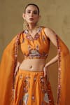 Buy_Kesar Studio_Orange Silk, Organza Embroidery V-neck Designer Lehenga Set _Online_at_Aza_Fashions