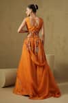 Shop_Kesar Studio_Orange Silk, Organza Embroidery V-neck Designer Lehenga Set _at_Aza_Fashions
