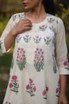 Nazar By Indu_Ivory Cotton Embroidery Round Neck Floral Kurta Set _Online_at_Aza_Fashions