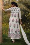 Shop_Nazar By Indu_Ivory Cotton Embroidery Round Neck Floral Kurta Set _at_Aza_Fashions