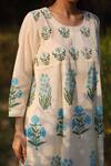 Nazar By Indu_Ivory Cotton Embroidery Round Neck Floral Kurta Set _Online_at_Aza_Fashions