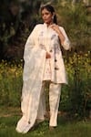 Buy_Nazar By Indu_Ivory Cotton Embroidery Collared Floral 3 Piece Set _at_Aza_Fashions
