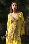 Nazar By Indu_Yellow Cotton Embroidery Round Neck Tunic And Pant Set _Online_at_Aza_Fashions