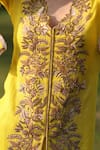 Nazar By Indu_Yellow Cotton Embroidery Round Neck Tunic And Pant Set _at_Aza_Fashions