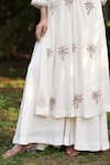 Buy_Nazar By Indu_Ivory Cotton Sequins, Embroidery Round Neck Kurta And Palazzo Set _Online_at_Aza_Fashions