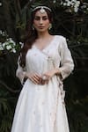 Nazar By Indu_Ivory Cotton Embroidery Round Neck Angrakha Anarkali And Palazzo Set _Online_at_Aza_Fashions