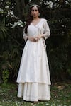 Buy_Nazar By Indu_Ivory Cotton Embroidery Round Neck Angrakha Anarkali And Palazzo Set _at_Aza_Fashions