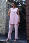 Buy_Nazar By Indu_Blush Cotton Embroidery Round Neck Pink Tunic And Pant Set _Online_at_Aza_Fashions