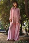 Buy_Nazar By Indu_Blush Cotton Embroidery Round Neck Pink Tunic And Palazzo Set _at_Aza_Fashions