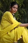 Nazar By Indu_Yellow Muslin Embroidery Round Neck 3 Piece Kurta Set _Online_at_Aza_Fashions